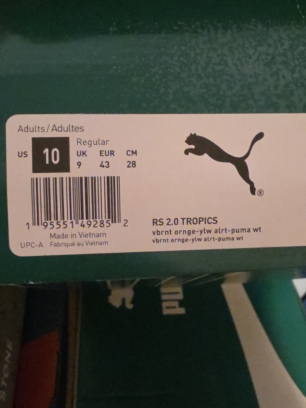 Puma RS 2.0 Tropics Box Label - Vibrant Orange Yellow